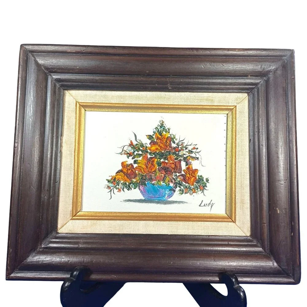 MCM Still Life Original Textured Oil Painting Roses Flowers Floral Arrangement - Picture 3 of 8